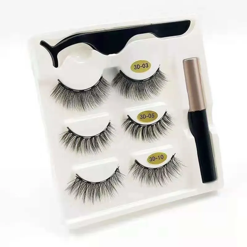 2021 New Arrival Magnetic 3D Eyelashes Natural Long Eyeliner Lashes Vendor Faux Mink Magnet Eyelashes Kit