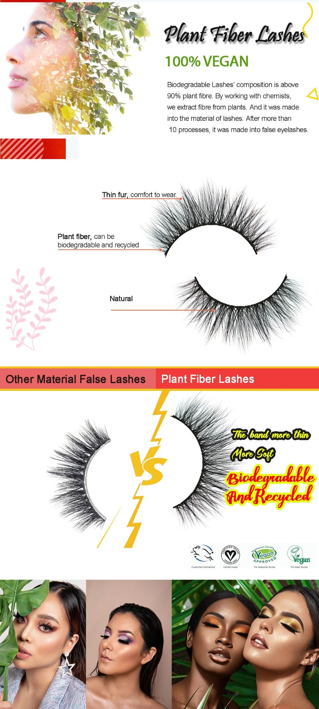 New Environmentally Friendly Plant Fiber Eyelashes 100% Cruelty Free Vegan 3D Eyelash Private Label Faux Mink Eyelashes