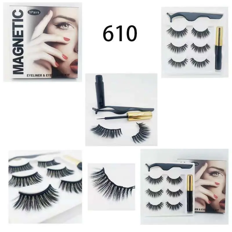 3D Magnetic Liquid Eyeliner False Eyelashes with Tweezers Magnet Eyelash Set